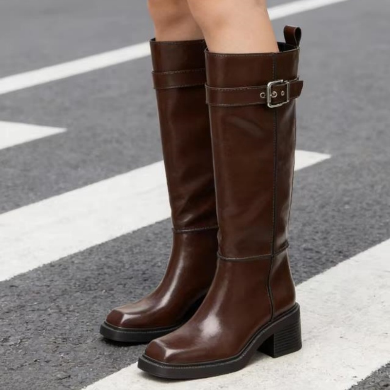 Street Fashion Vintage - British Style Brown Knee Boots Women