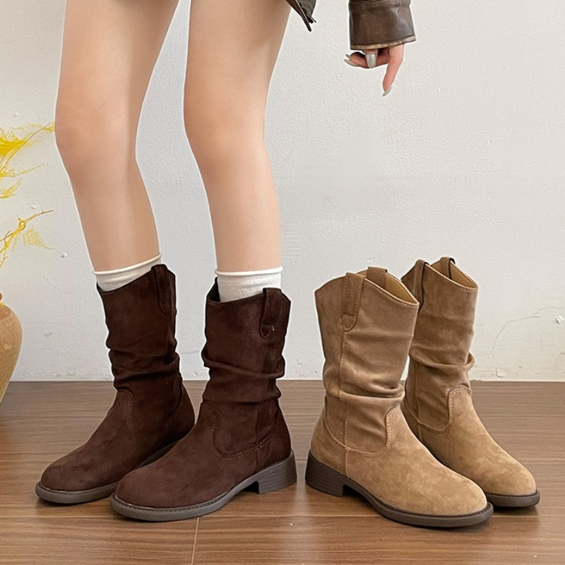 Street Fashion Vintage - Vintage Thick Heel Pleated Women Western