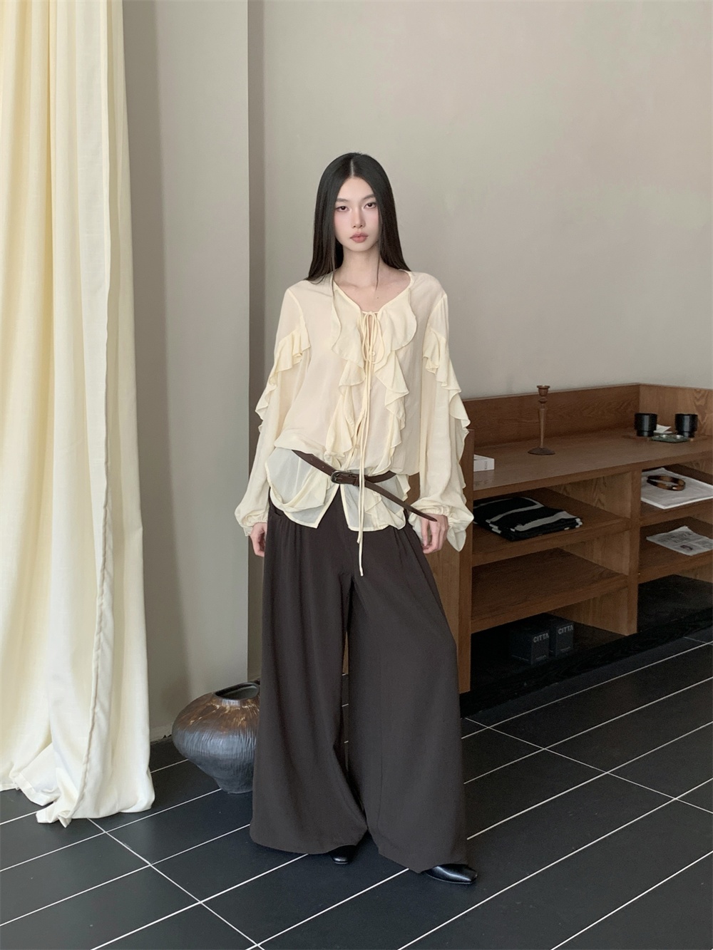 CHEERART Ruffles V Neck Tie Fr - Street Fashion Fall 2025 评论和价格