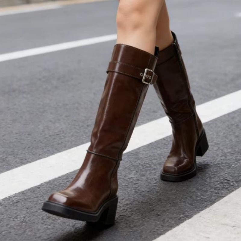 British Style Brown Knee Boots - Street Fashion Vintage 评论和价格