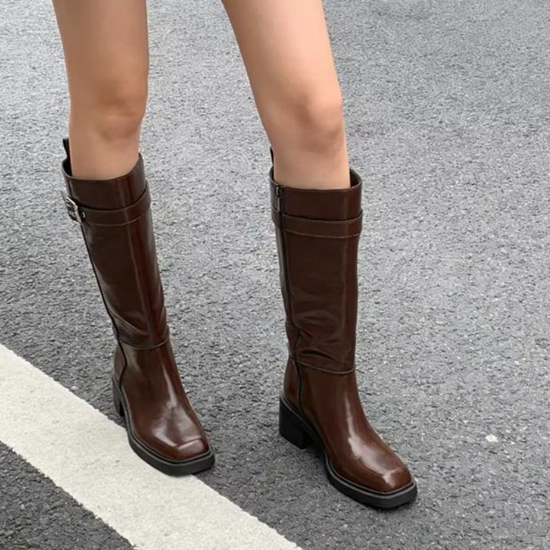 British Style Brown Knee Boots - Street Fashion Vintage 评论和价格