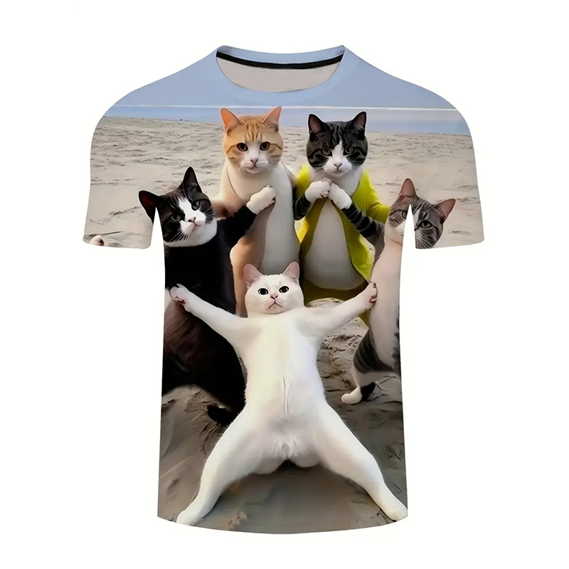 Cat Pattern Funny T-shirt Men' - Street Fashion Of Japan 评论和价格