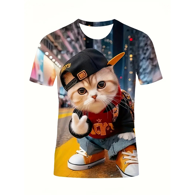 Cat Pattern Funny T-shirt Men' - Street Fashion Of Japan 评论和价格