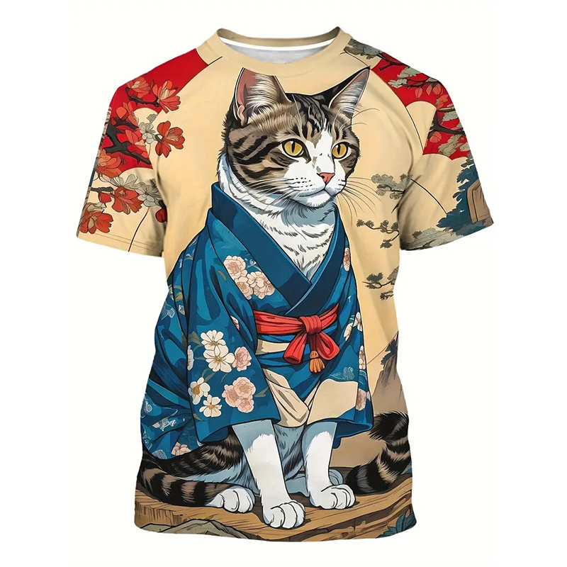 Cat Pattern Funny T-shirt Men' - Street Fashion Of Japan 评论和价格