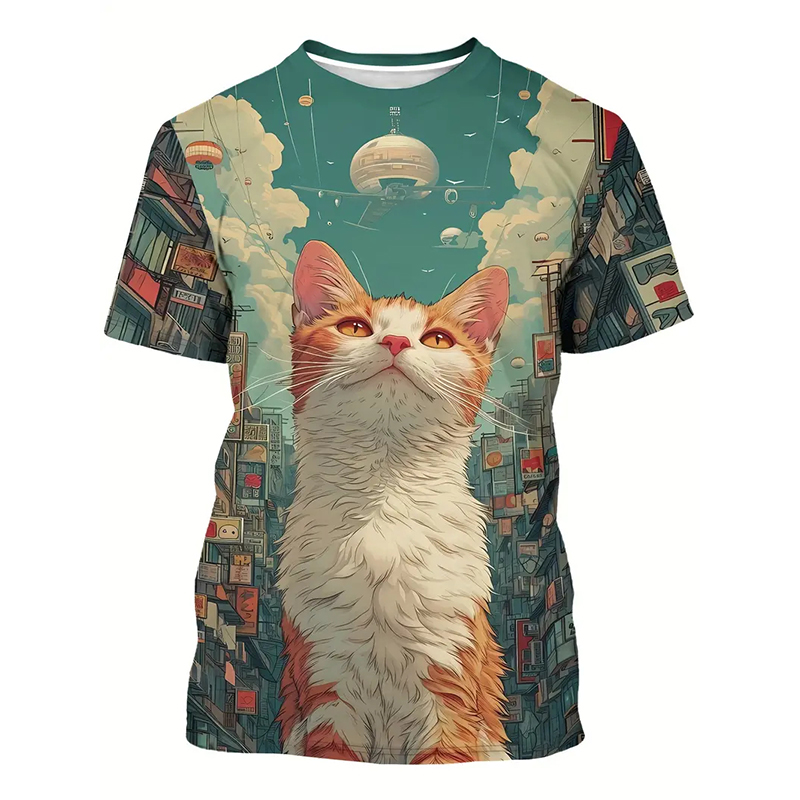 Cat Pattern Funny T-shirt Men' - Street Fashion Of Japan 评论和价格