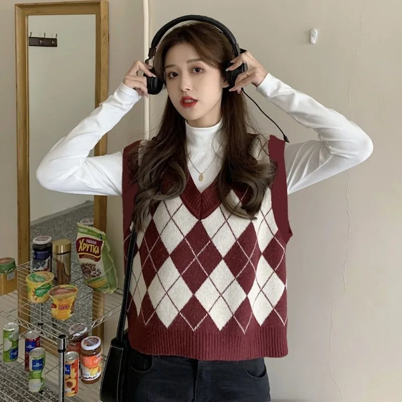 Sweater Vests Women Argyle Har - Street Fashion Of Japan 评论和价格